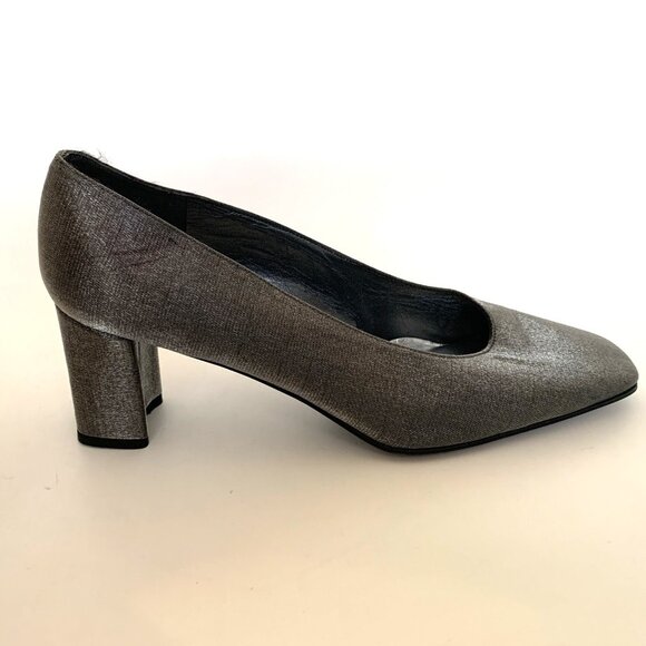Stuart Weitzman Size 9 AA Silver Satin Square Toe Pumps Womans Shoes Heels - Picture 7 of 12